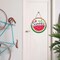 Hello Summer Watermelon Sign for Front Door, Red Buffalo Plaid Check Green Stripes Wood Door Hanger Outdoor Outside Porch Decor, Seasonal Farmhouse Wooden Wreath Indoor Wall Hanging Decoration